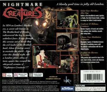 Nightmare Creatures (US) box cover back